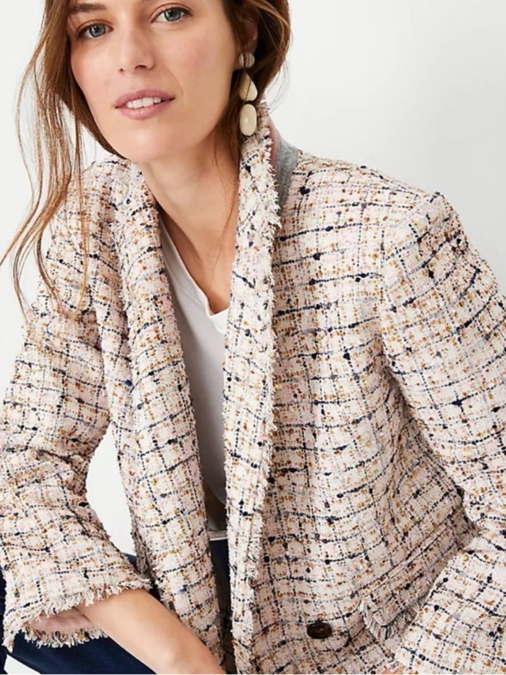 Ann Taylor NWT Pink Multi Tweed Blazer pit to pit 22 (mix28)